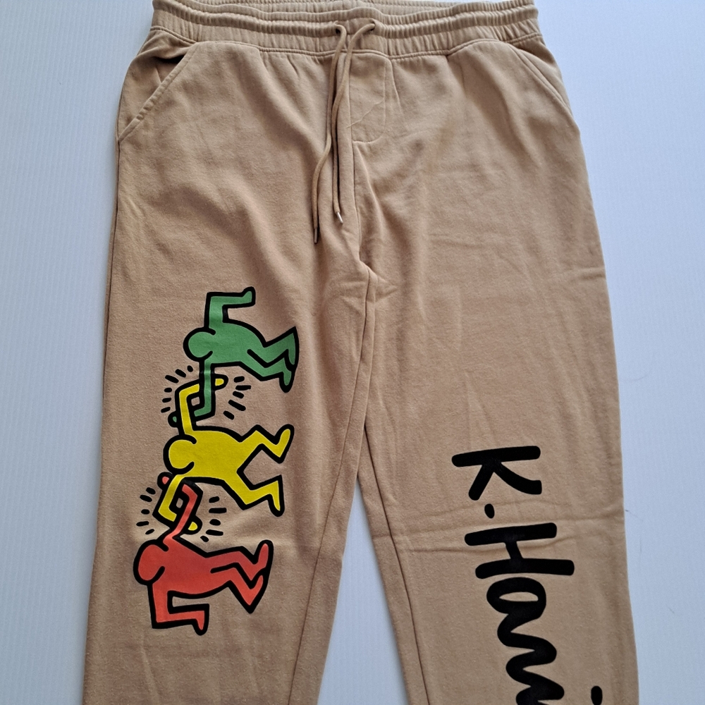 K. Haring Tan Joggers with Vibrant Design